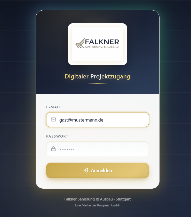 Falkner Bauportal – digitaler Projektzugang mit Bautagebuch, Fotos und Fortschrittsanzeige